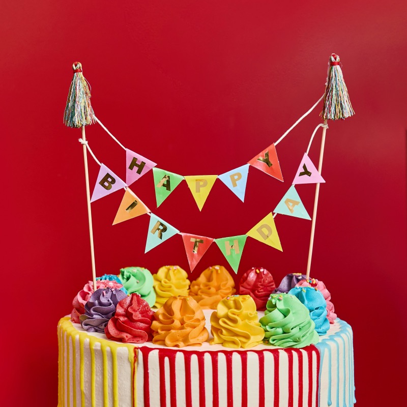 ver adorno tarta banderines happy birthday