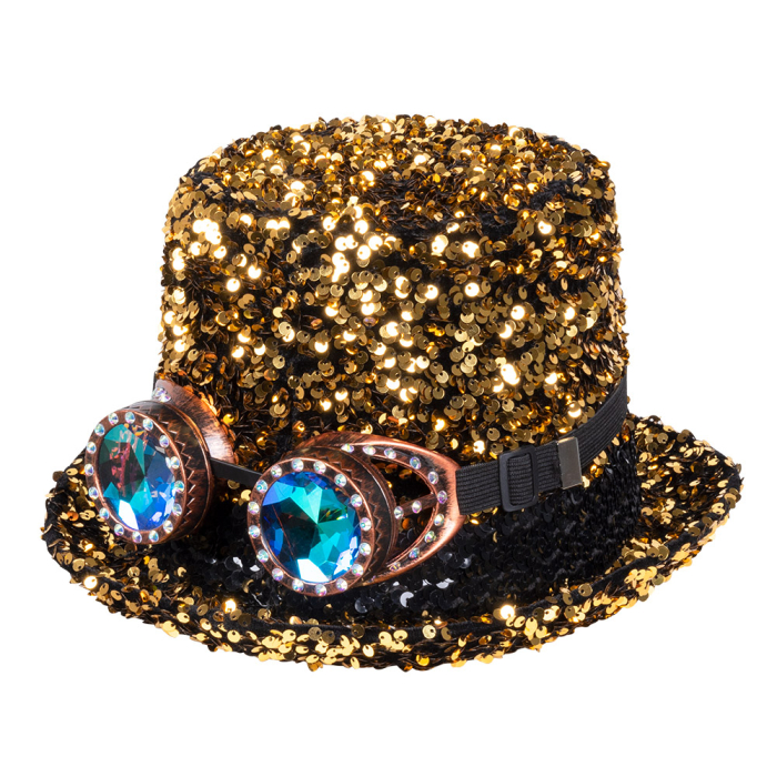 ver chistera steampunk lentejuelas oro